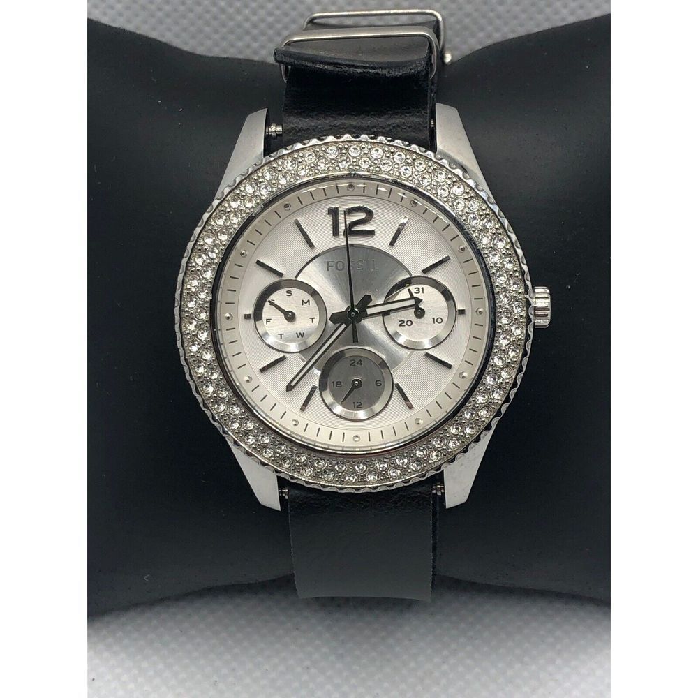 Fossil ES3588 Women's Black Leather Analog White Dial Quartz Watch LP254